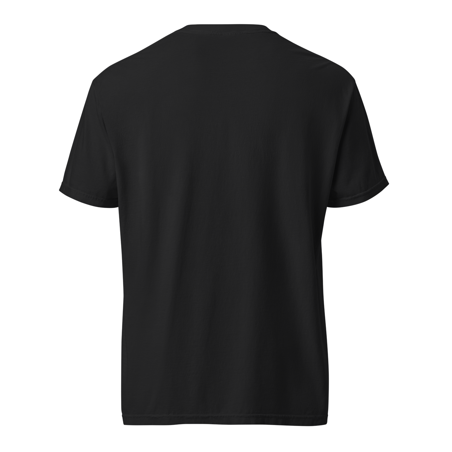 Back view of a plain black unisex short-sleeve t-shirt with no visible graphic, shown on a ghost mannequin against a transparent background.