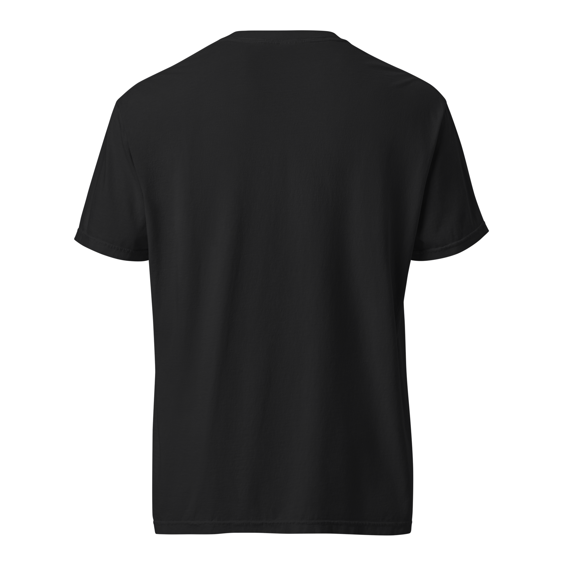 Back view of a plain black unisex short-sleeve t-shirt with no visible graphic, shown on a ghost mannequin against a transparent background.